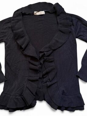 Zara Black Ruffle-Front Open Cardigan